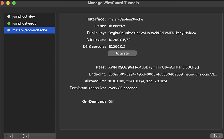 WireGuard Mac app manage tunnels interface