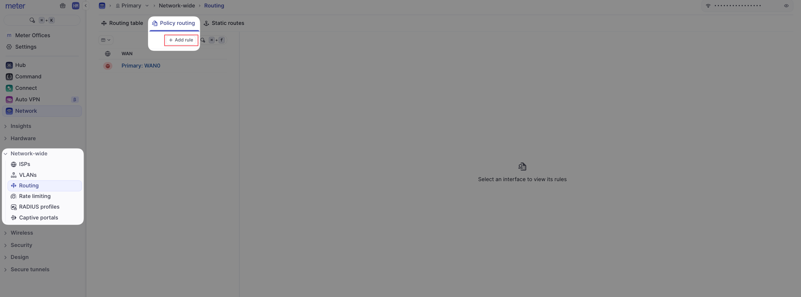 Add policy routing rule button
