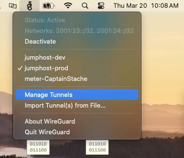 WireGuard Mac app manage tunnels interface