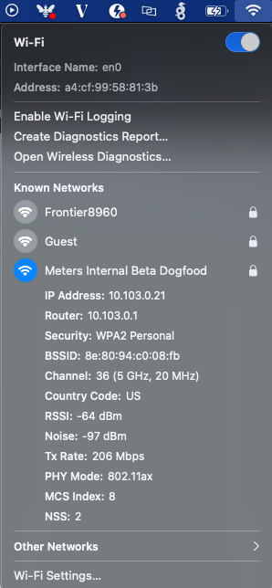 Advanced Wi-Fi menu