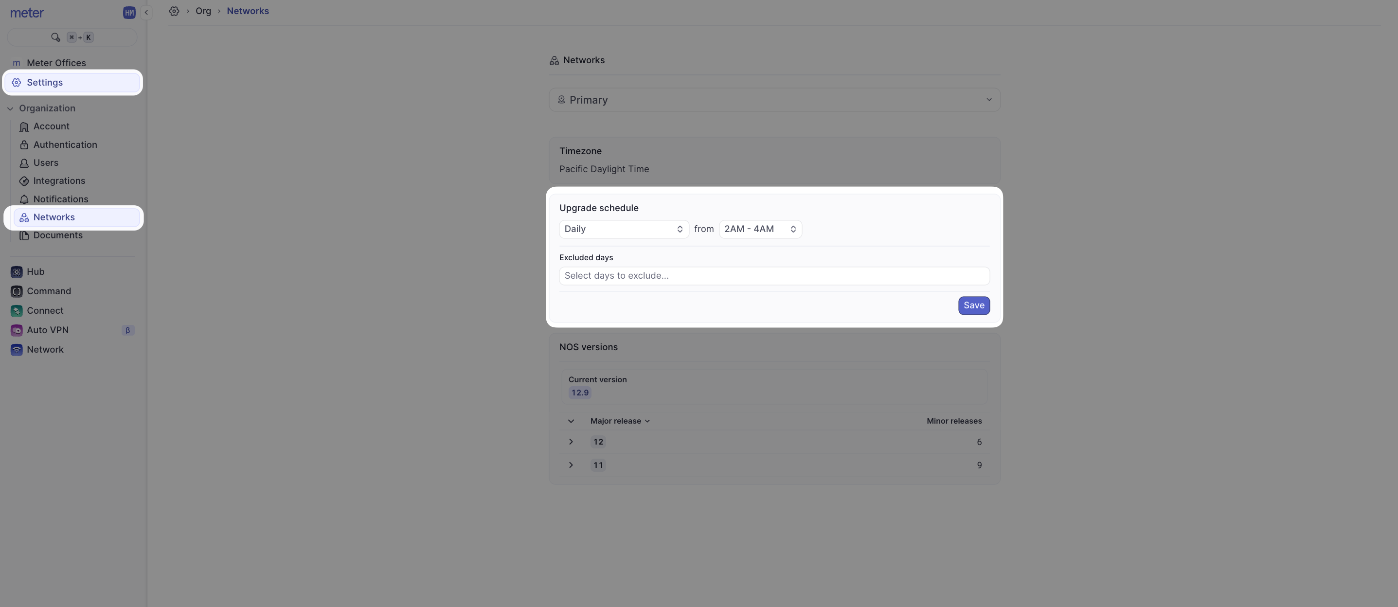 Network maintenance window configuration interface