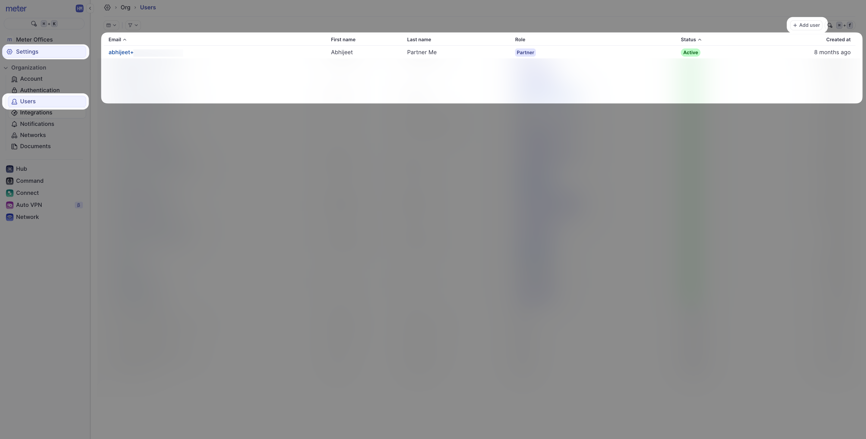 Dashboard Users management interface
