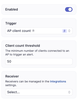 AP Client Count alert configuration interface