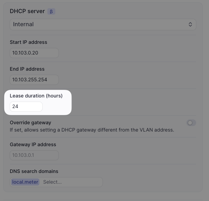 DHCP lease time configuration interface