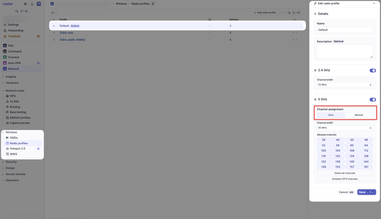Radio profile channel configuration