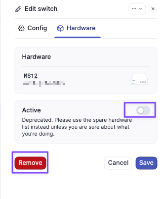 Set Active to off and click Remove