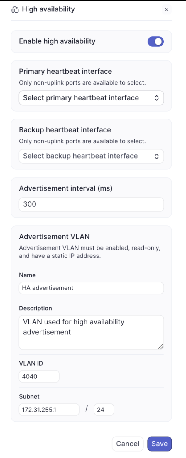 High availability settings