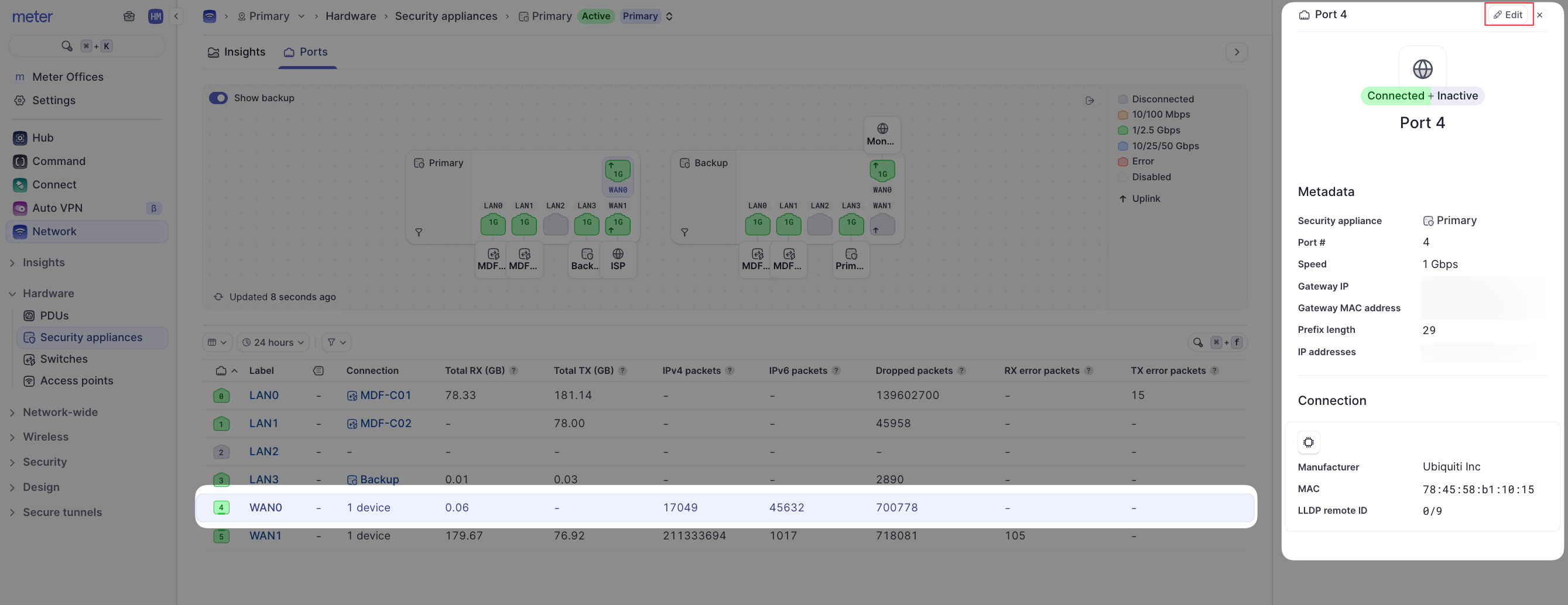 Firewall port edit menu