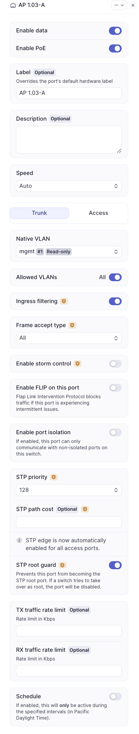 Switch port VLAN configuration