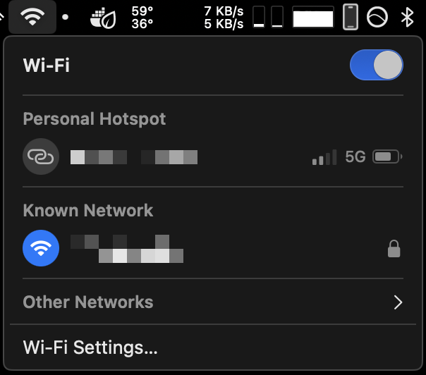 Other networks menu