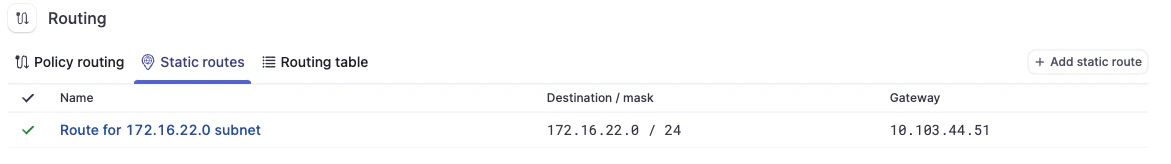 Static route configuration