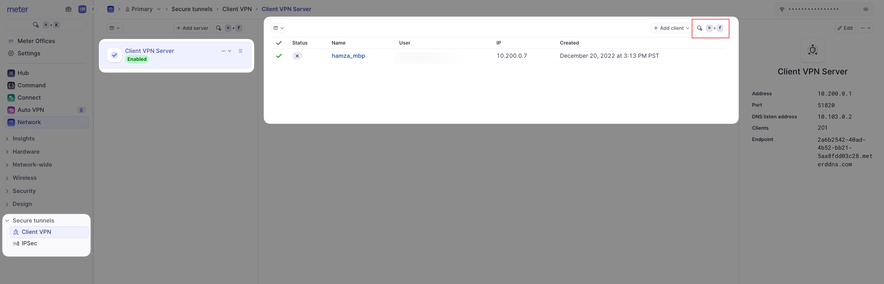 Client VPN clients list expanded view