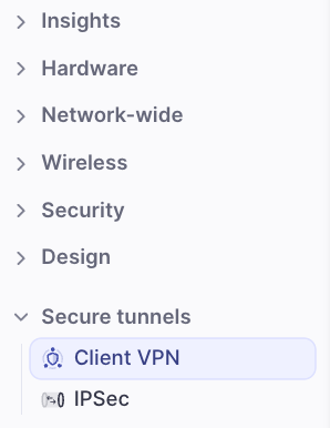 Client VPN interface showing VPN server configuration