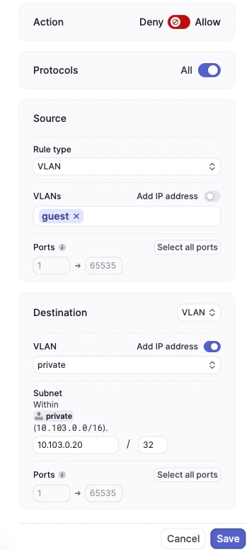 ACL rule configuration example