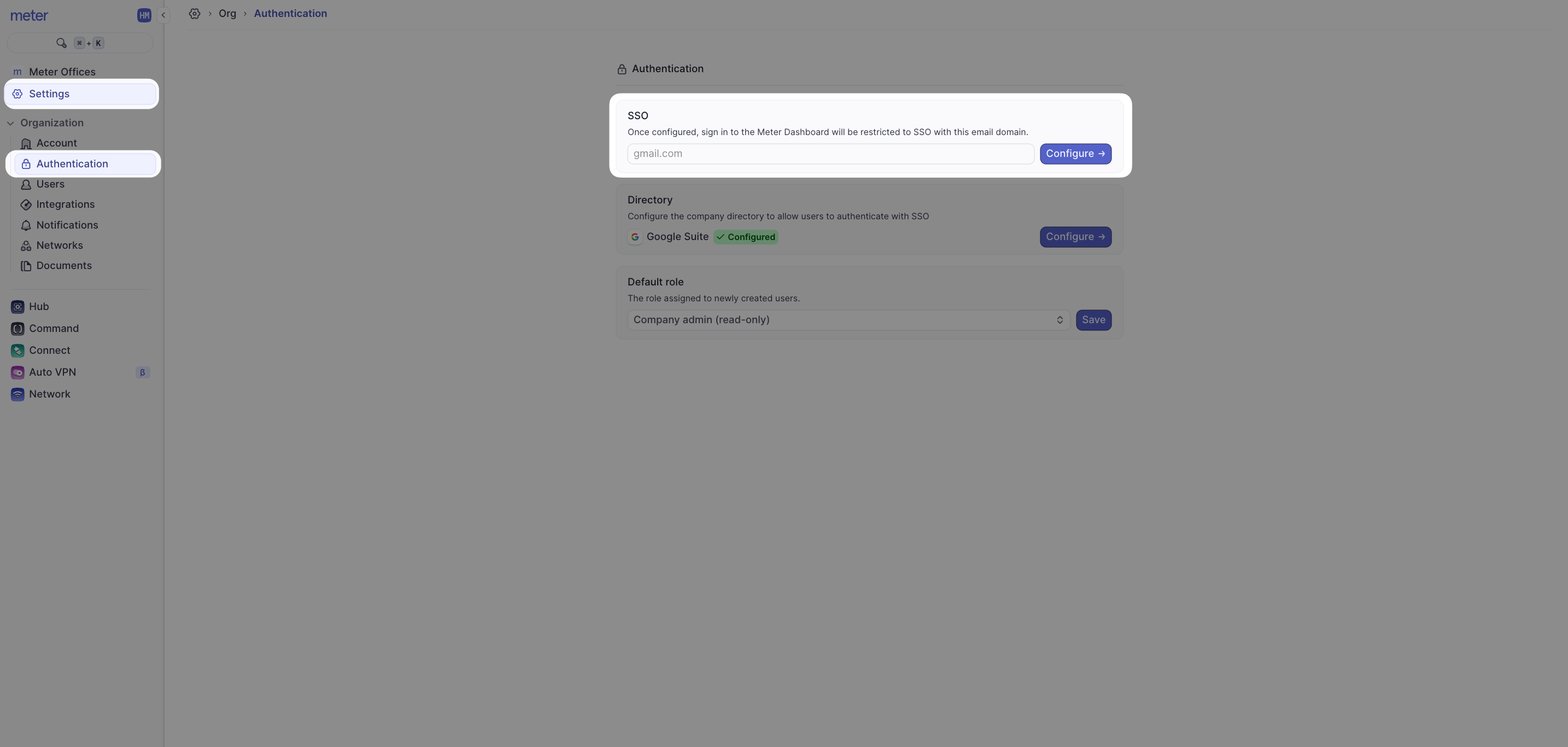 SSO configuration interface