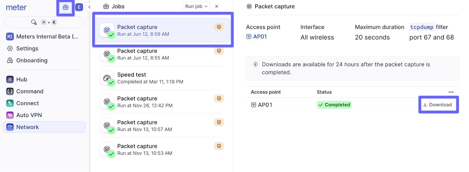 Re-downloading packet captures