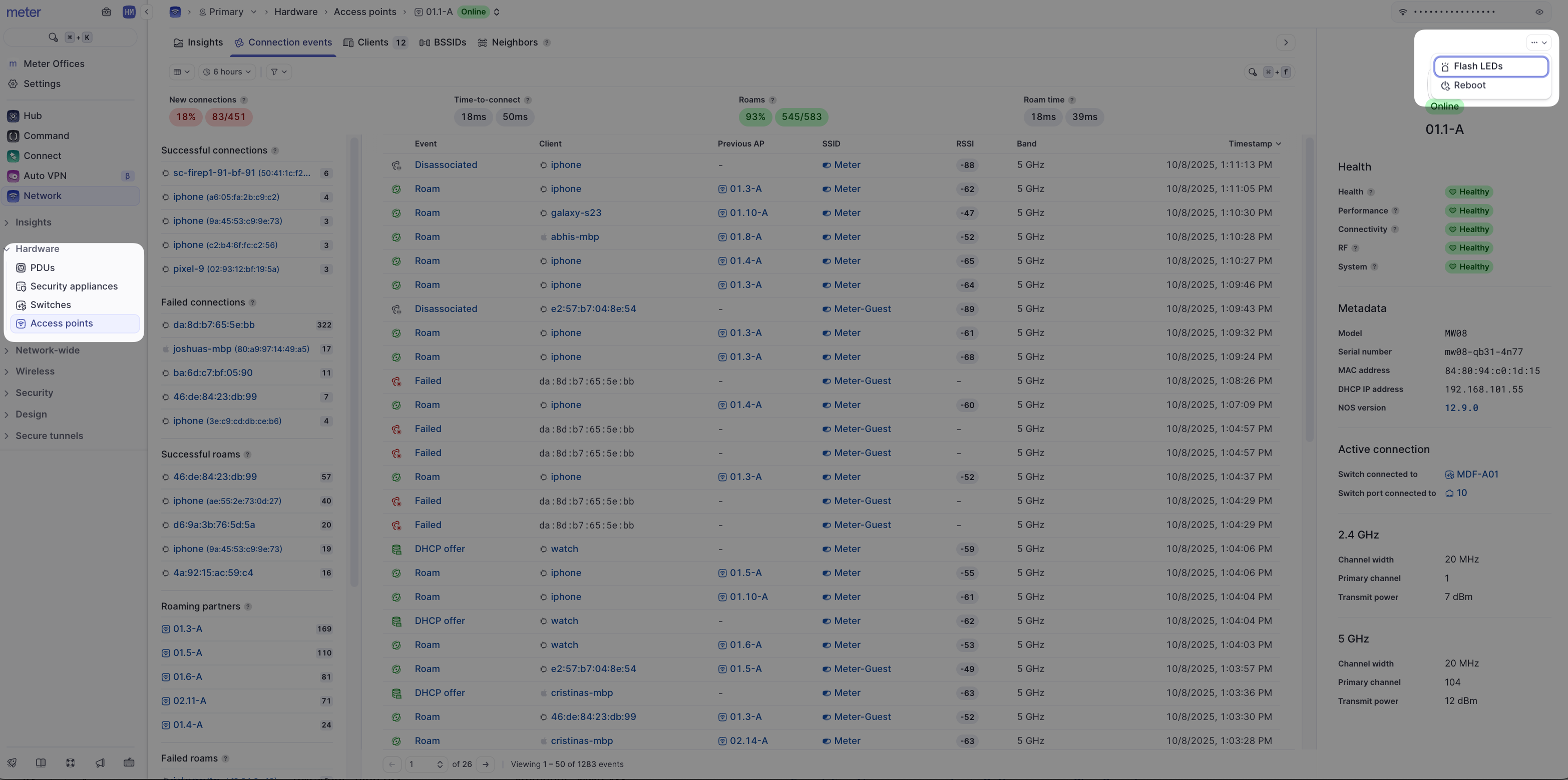 Flash LEDs action in Access Point menu