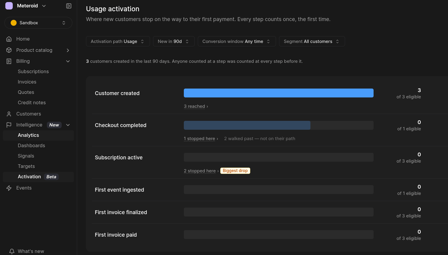 Activation view in Meteroid Intelligence
