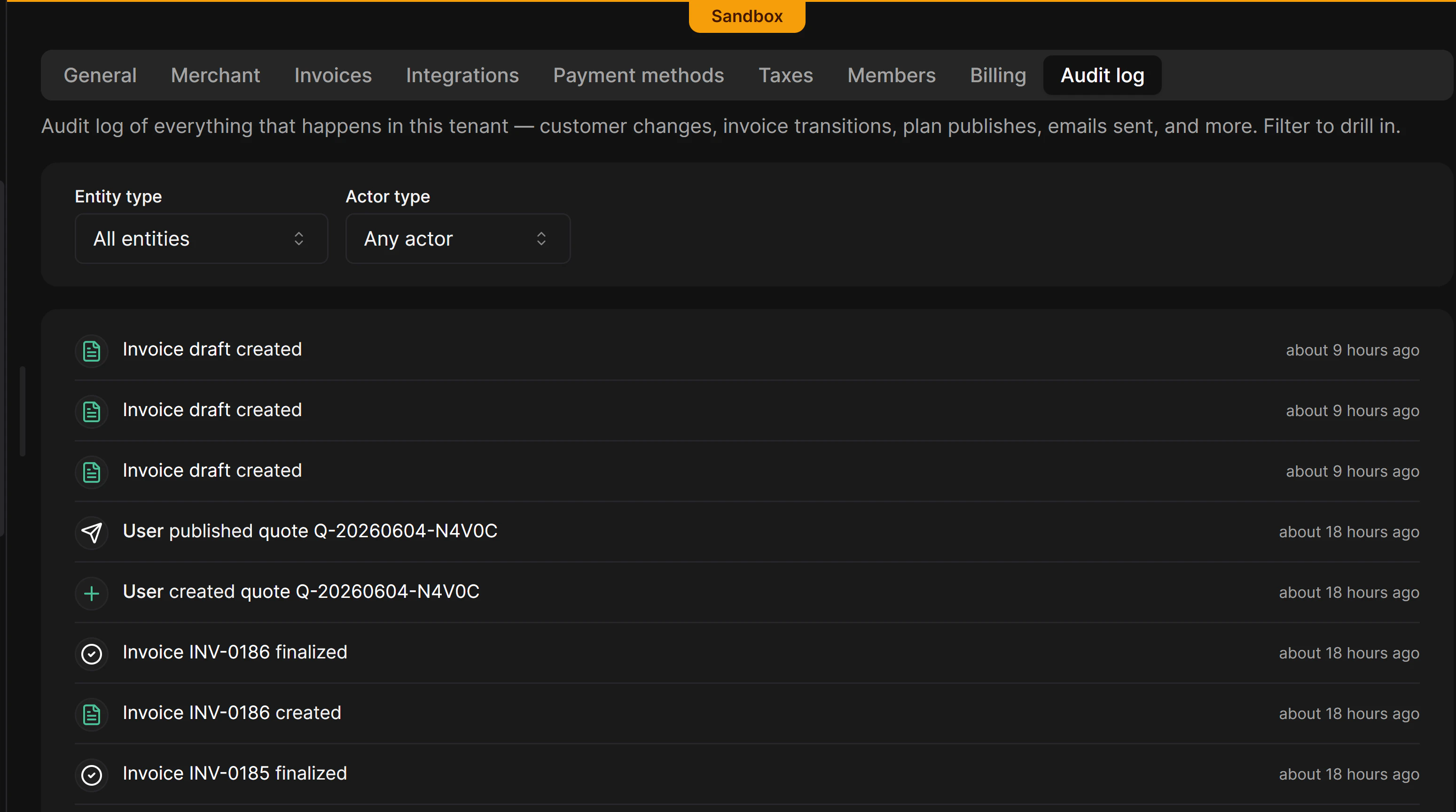Audit log in Meteroid