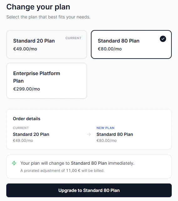 Upgrade / downgrade from Meteroid's Customer Portal