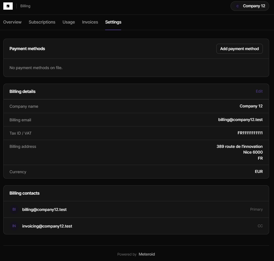 Update billing details from Meteroid's Customer Portal