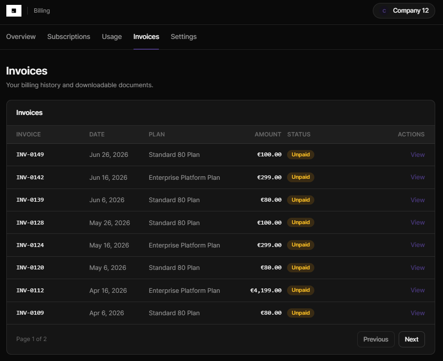 Manage and pay invoices from Meteroid's Customer Portal