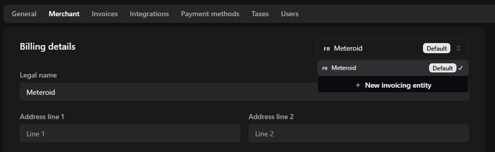 Creating an invoicing entity in Meteroid