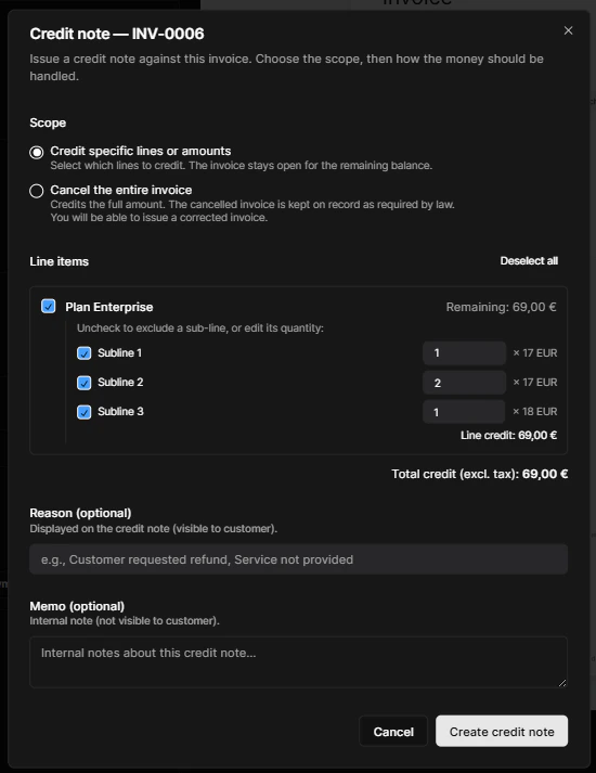 Credit Notes in Meteroid