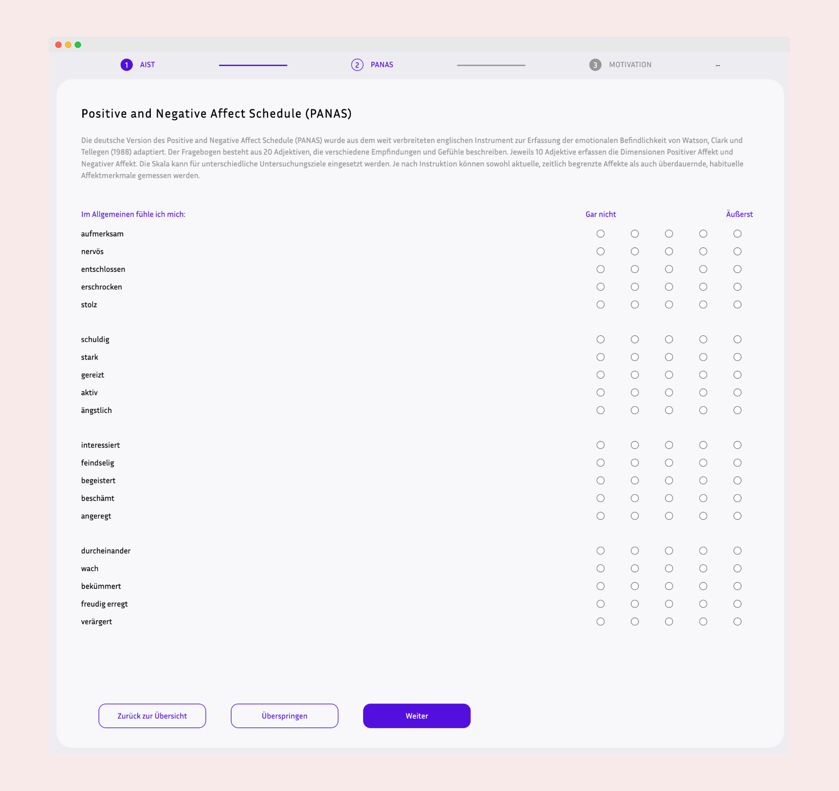 Background questionnaire detail with multiple sections to complete