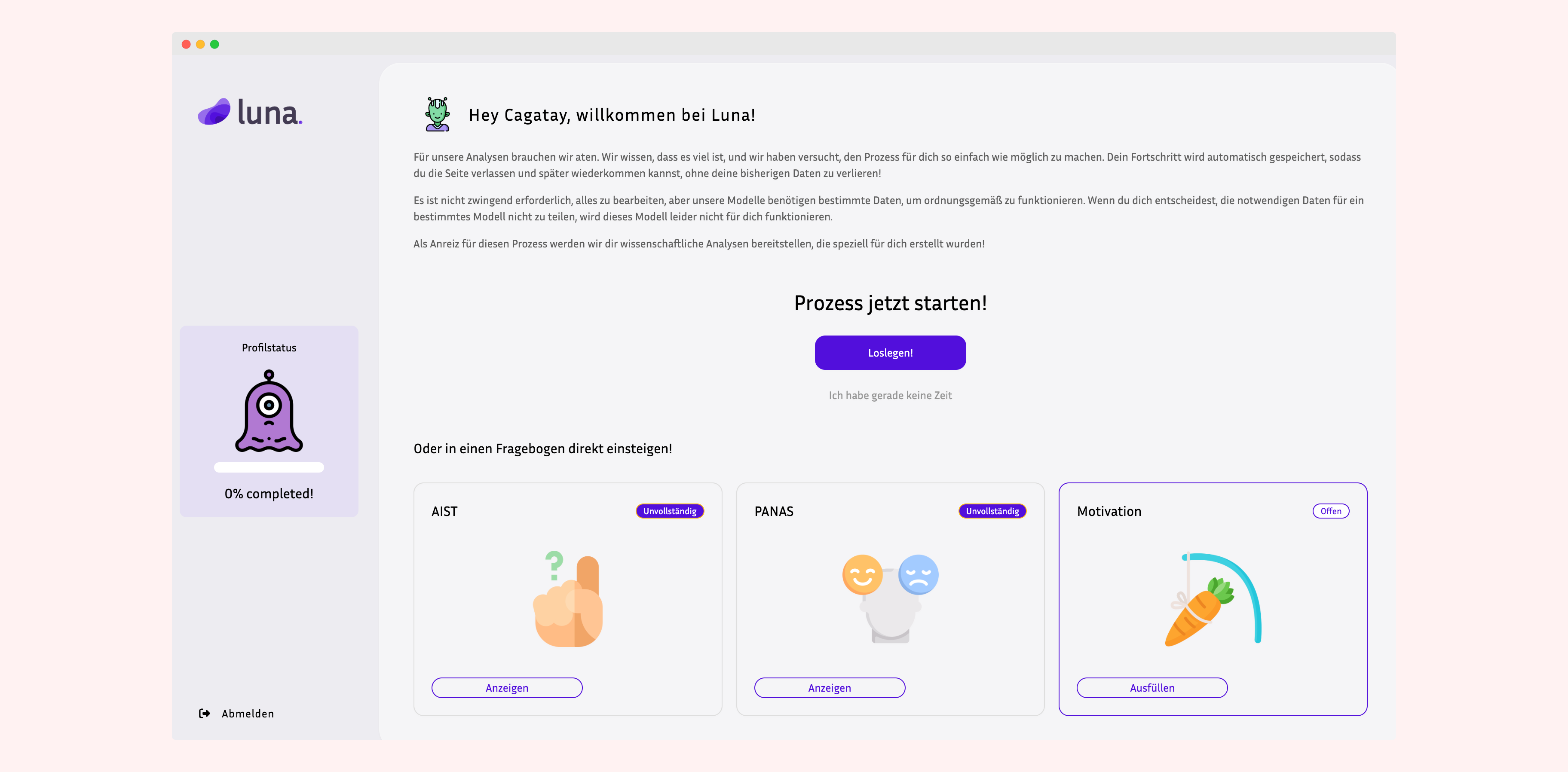 Student onboarding form highlighting background questionnaire panel