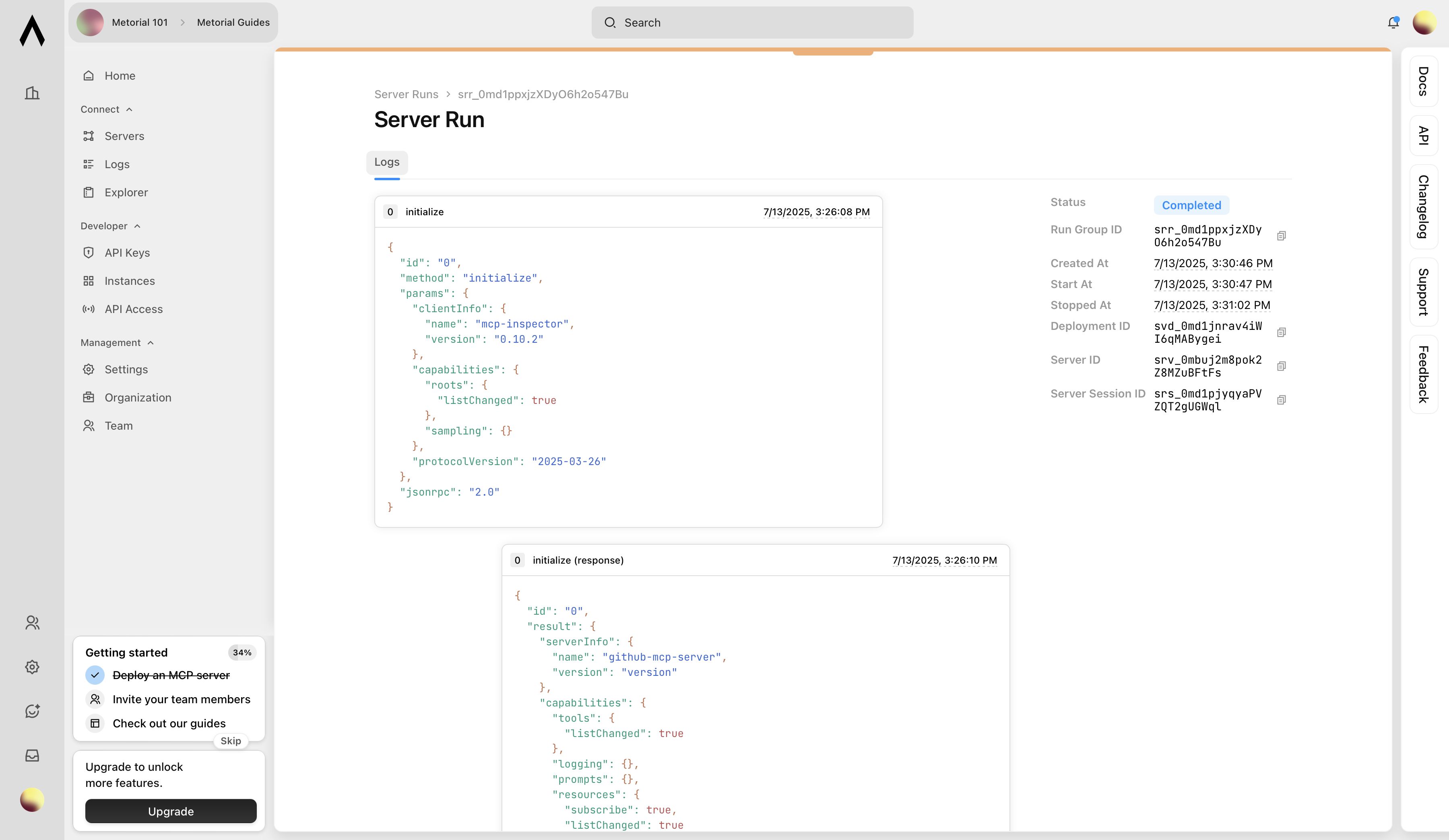 Detailed view for a single MCP run