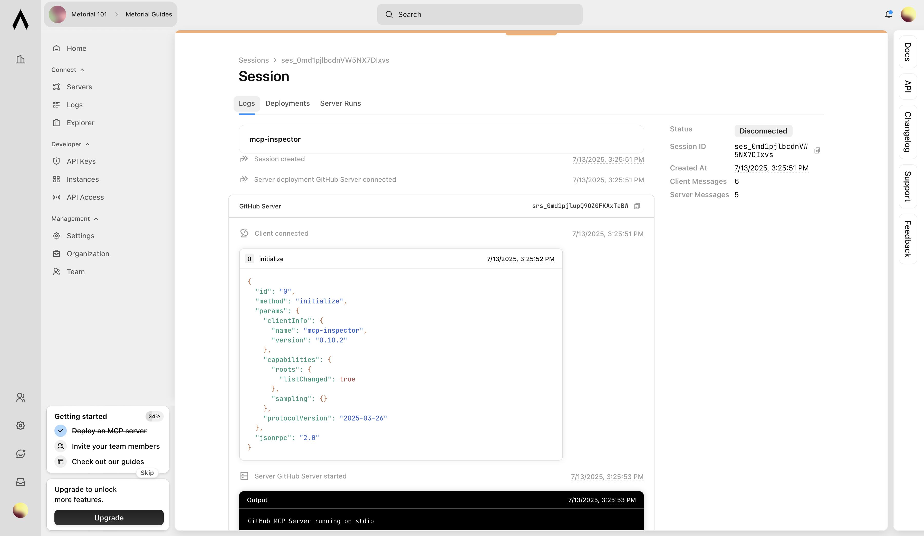 Detailed view for a single MCP session