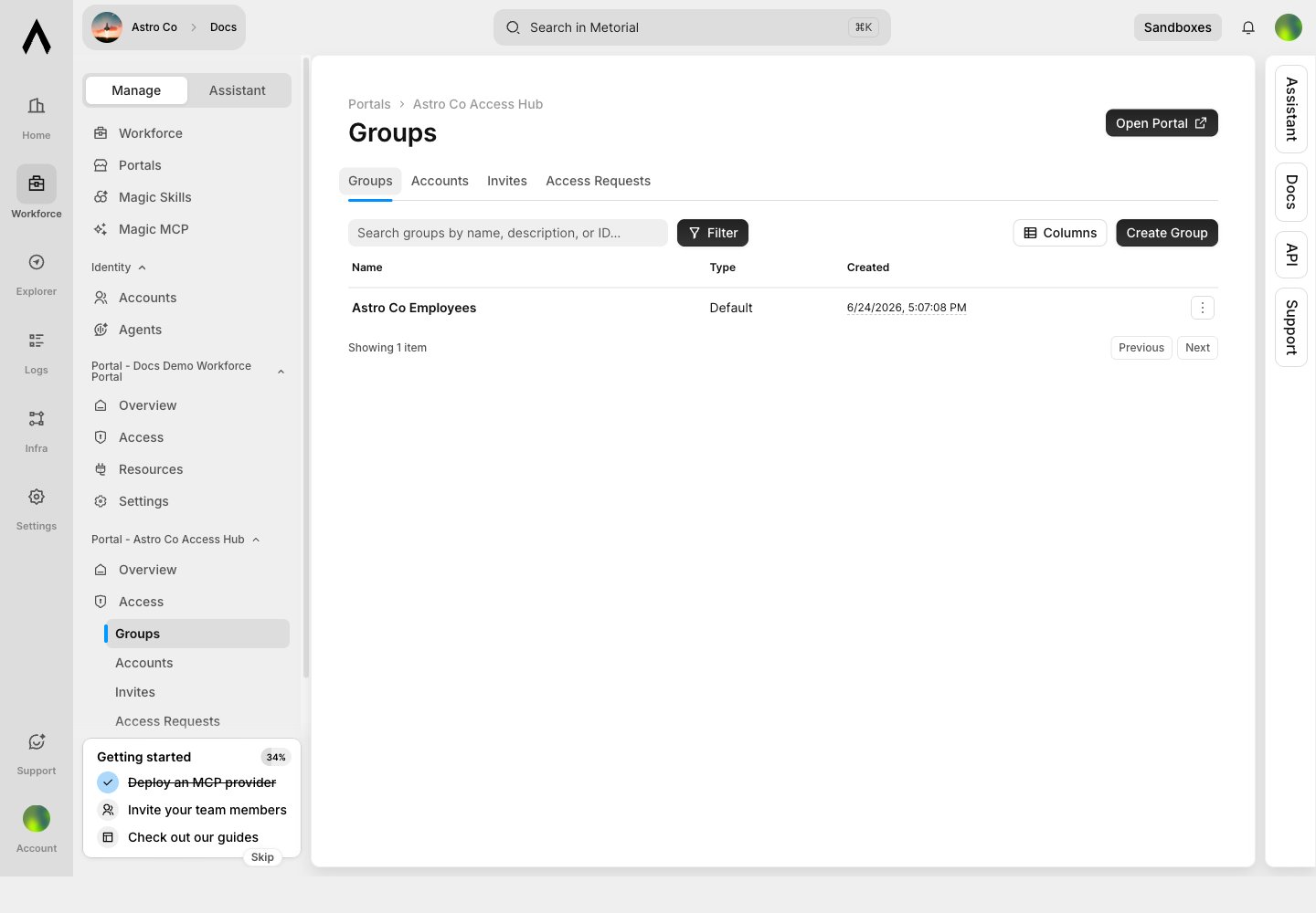 Portal access groups