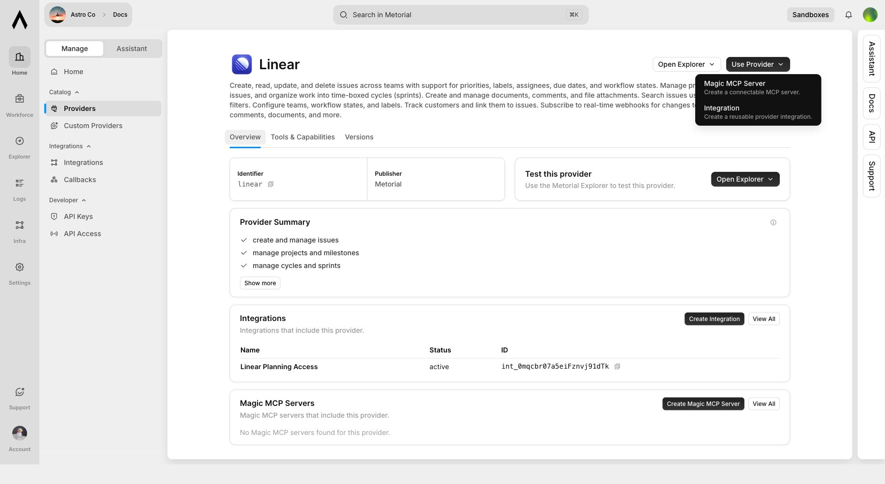 Use provider menu