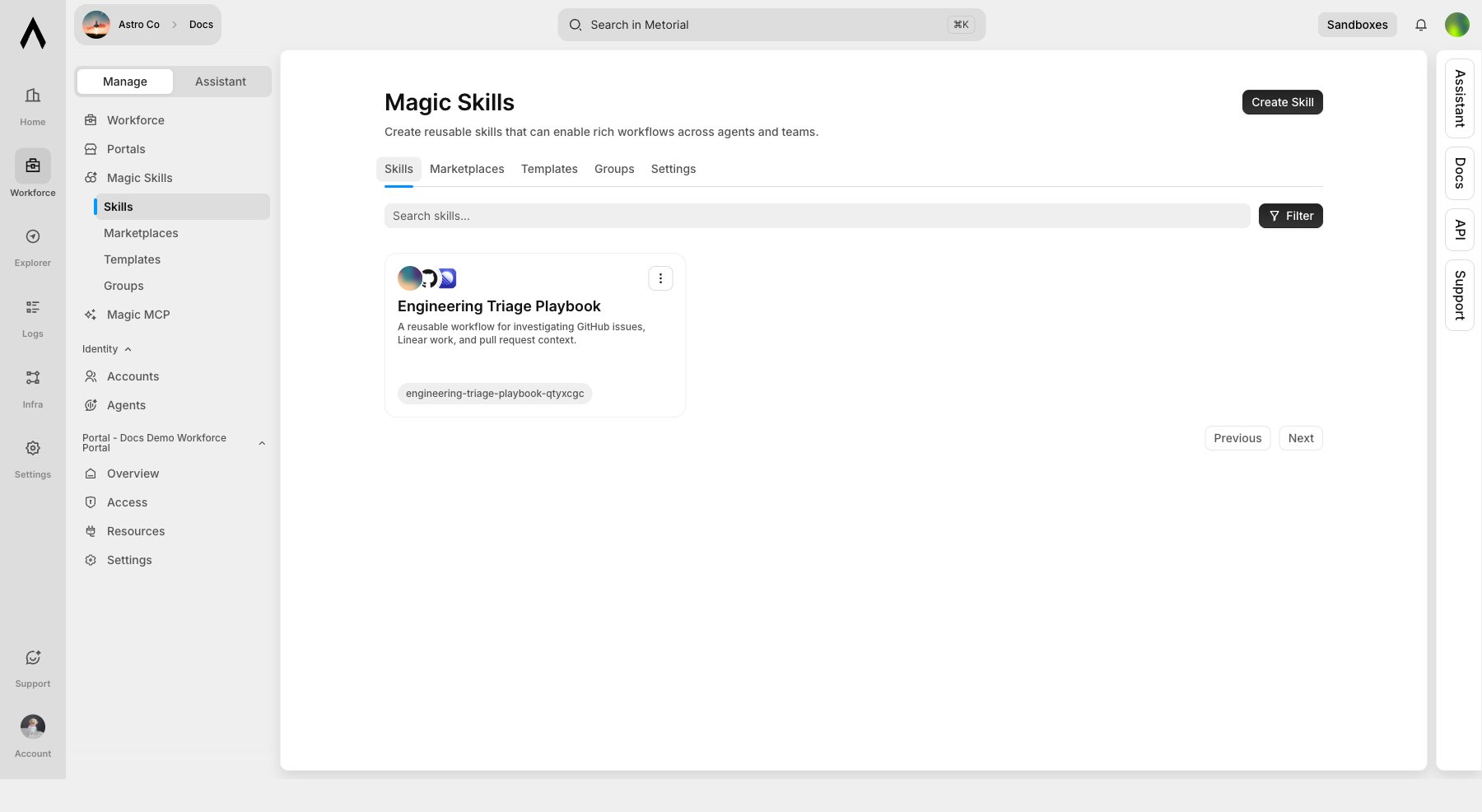 Magic Skills dashboard
