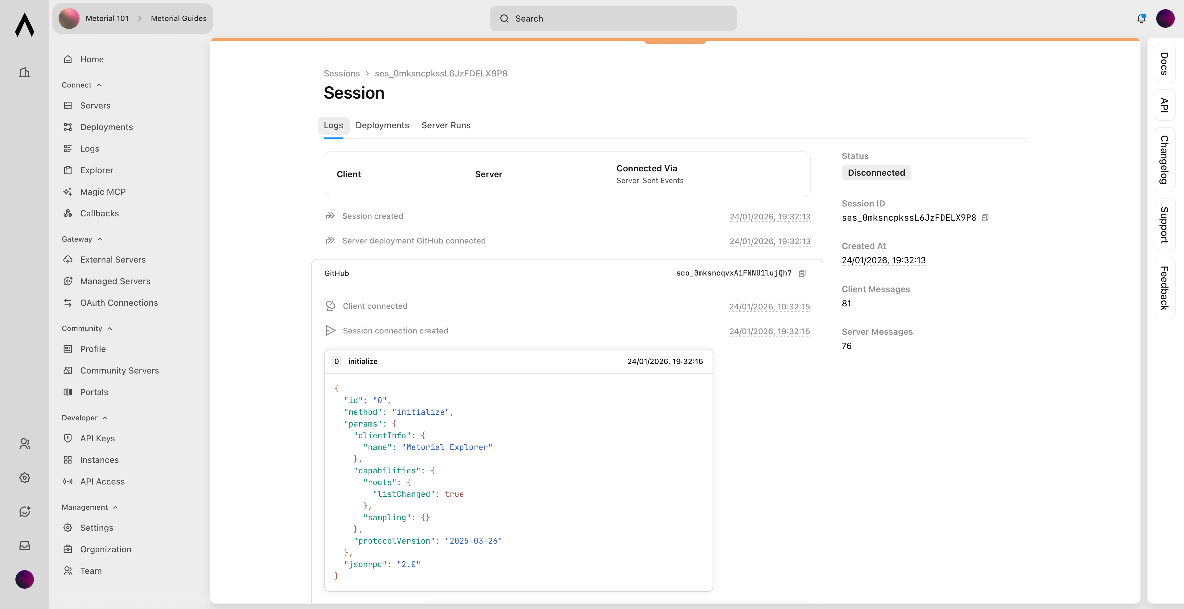 Detailed view for a single MCP session