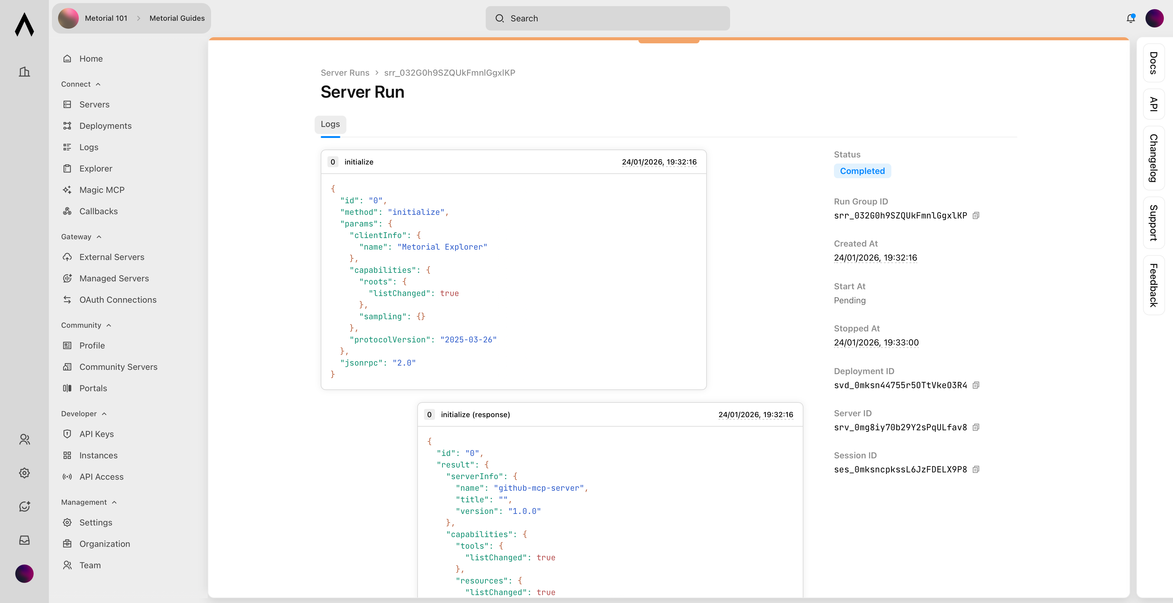 Detailed view for a single MCP run