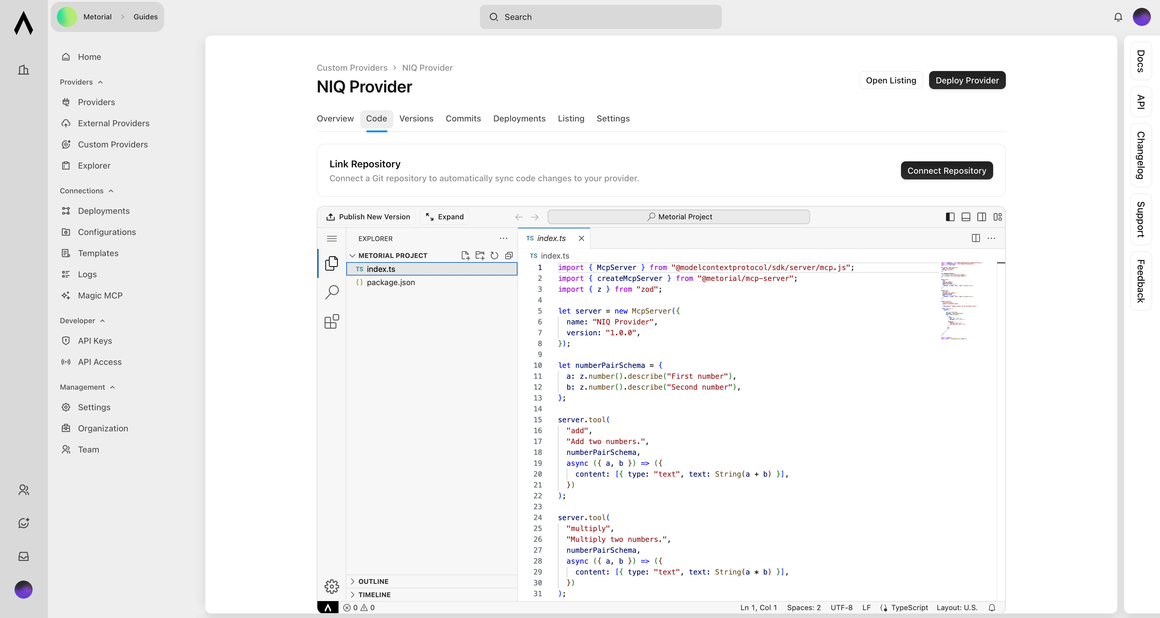 Editing custom provider code