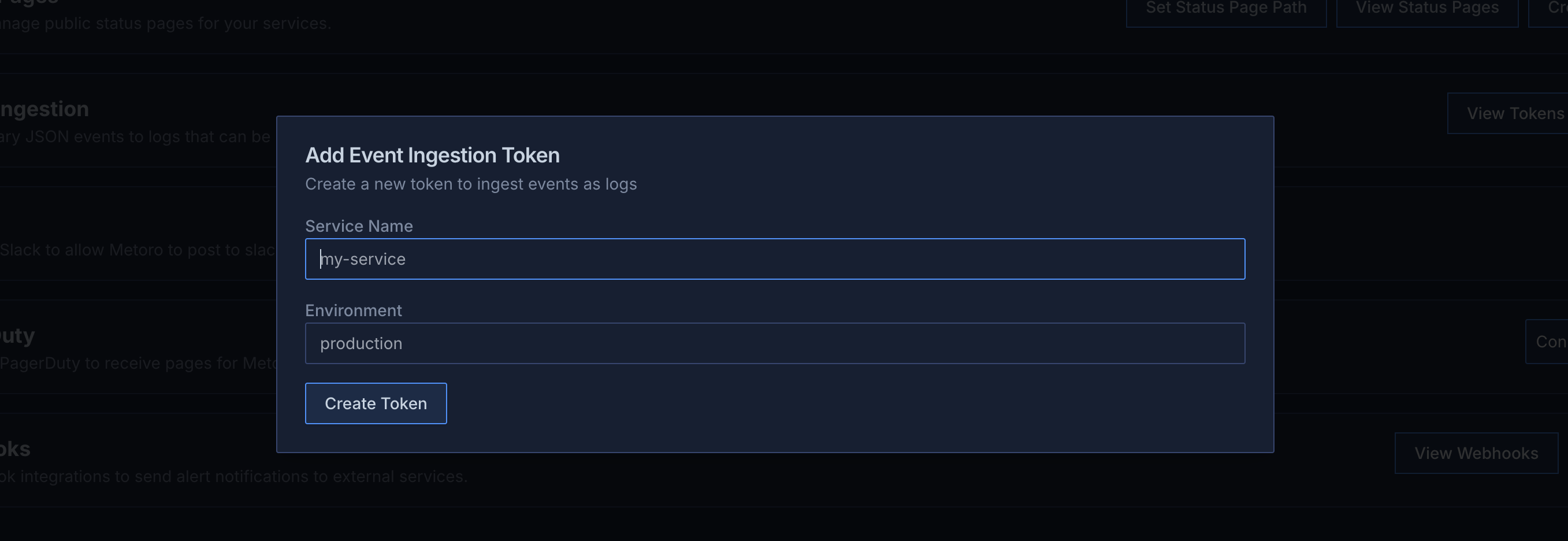 Adding a new event ingestion token