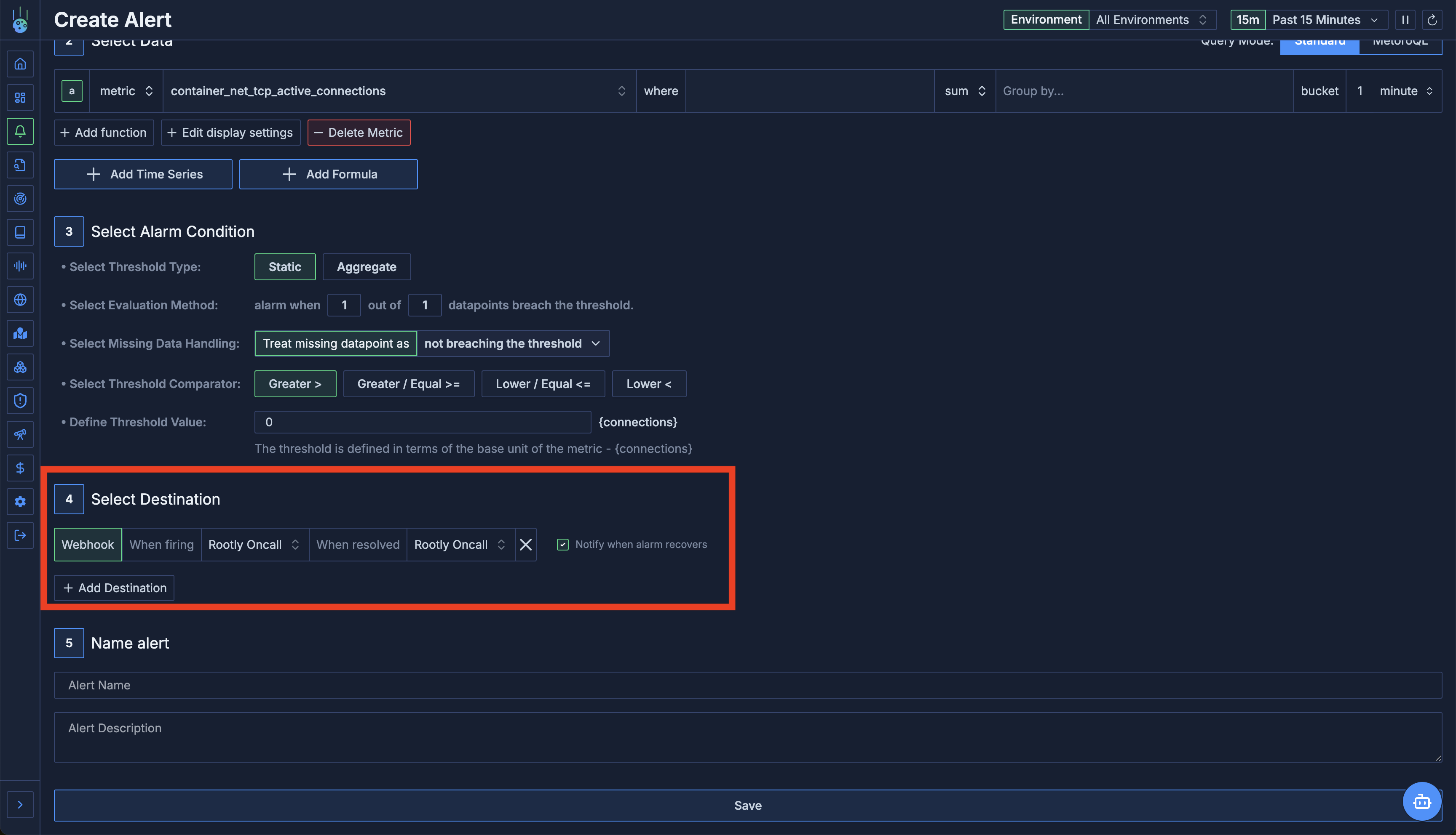 Select Rootly Destination in Metoro