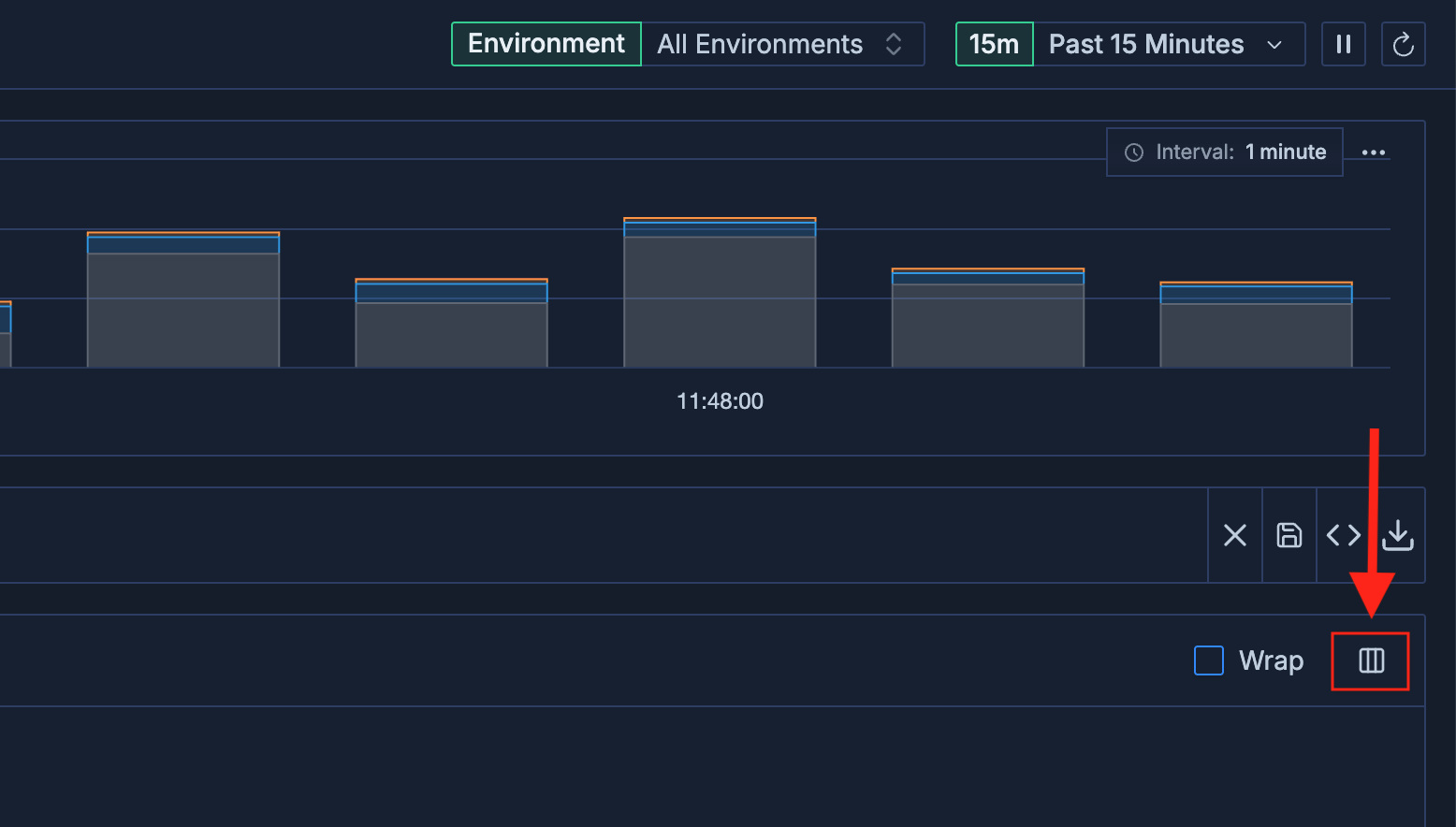 custom Columns button on the right side of the Logs table
