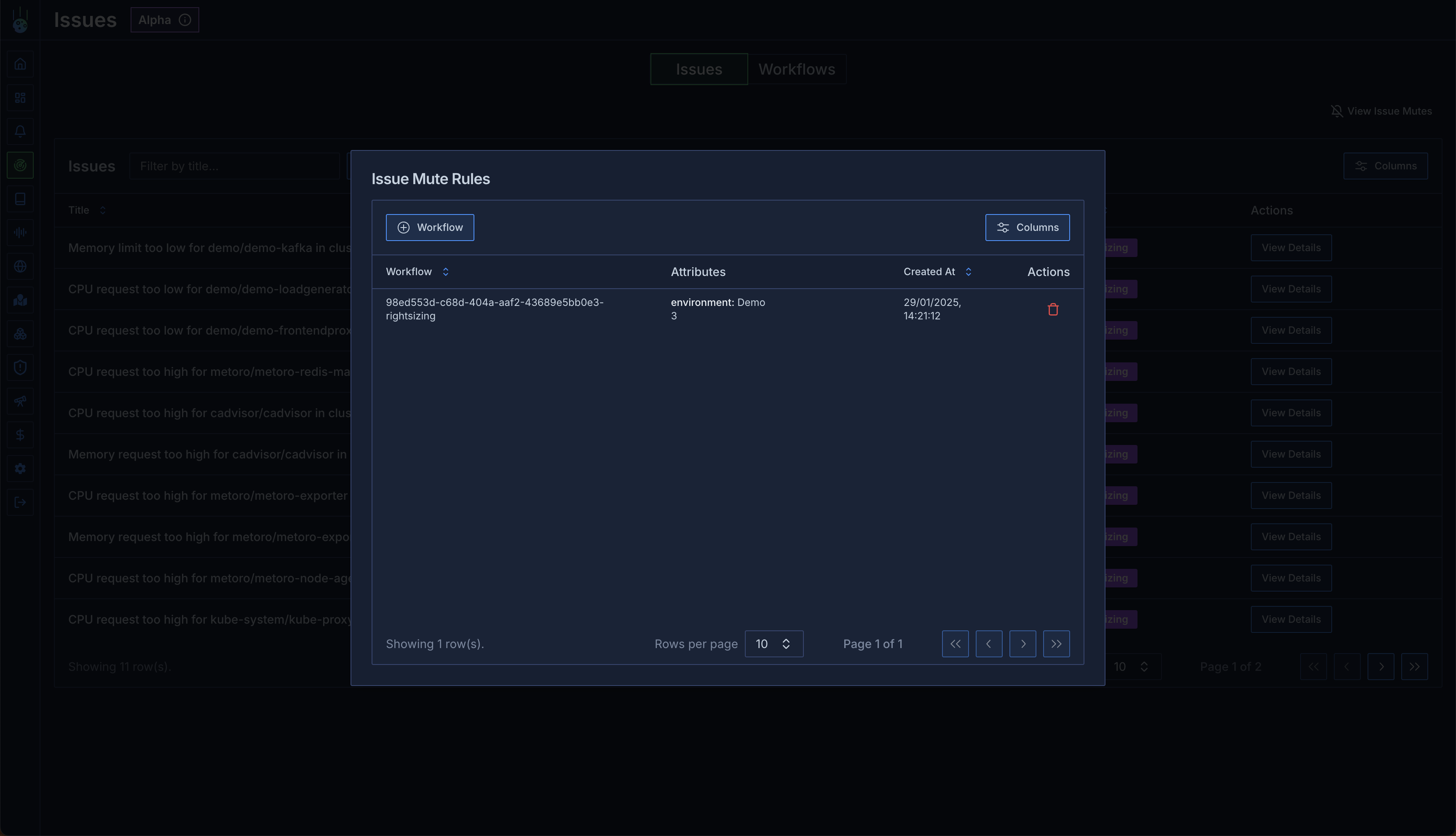 Issue muting interface