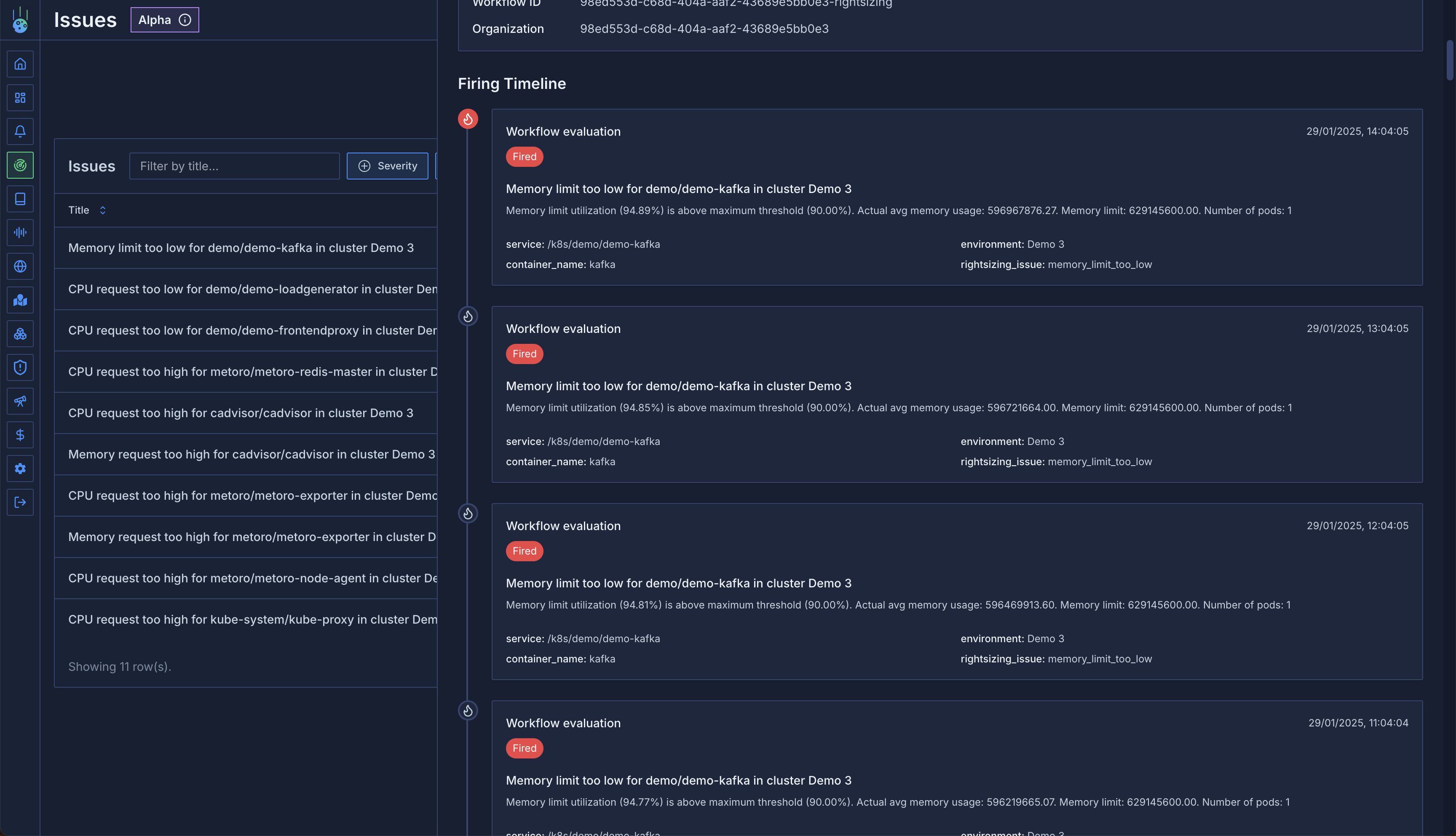 Issue timeline view