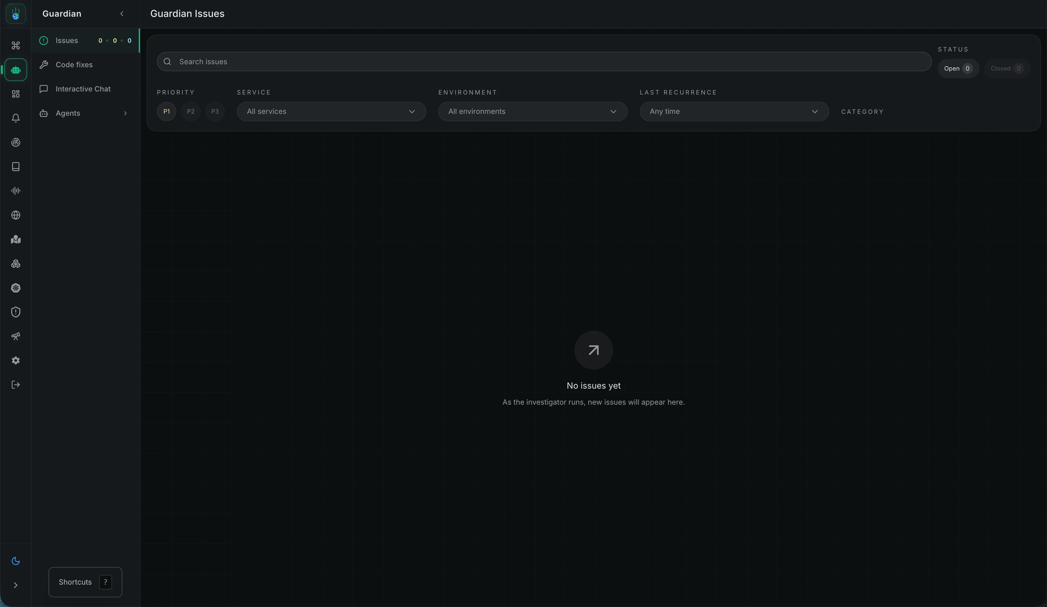 Home page with Guardian AI chat enabled
