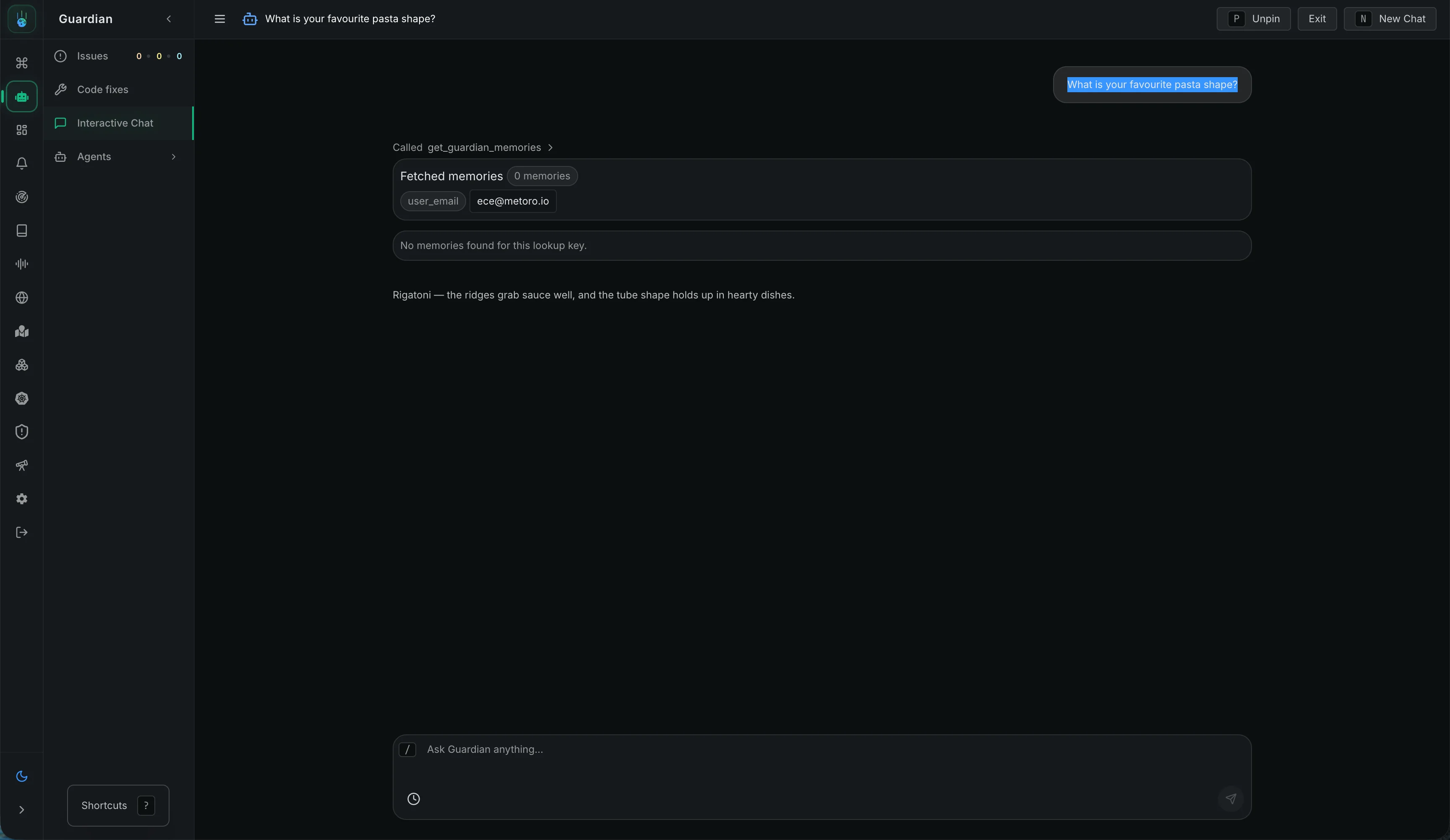 Guardian AI chat response from the configured model endpoint.