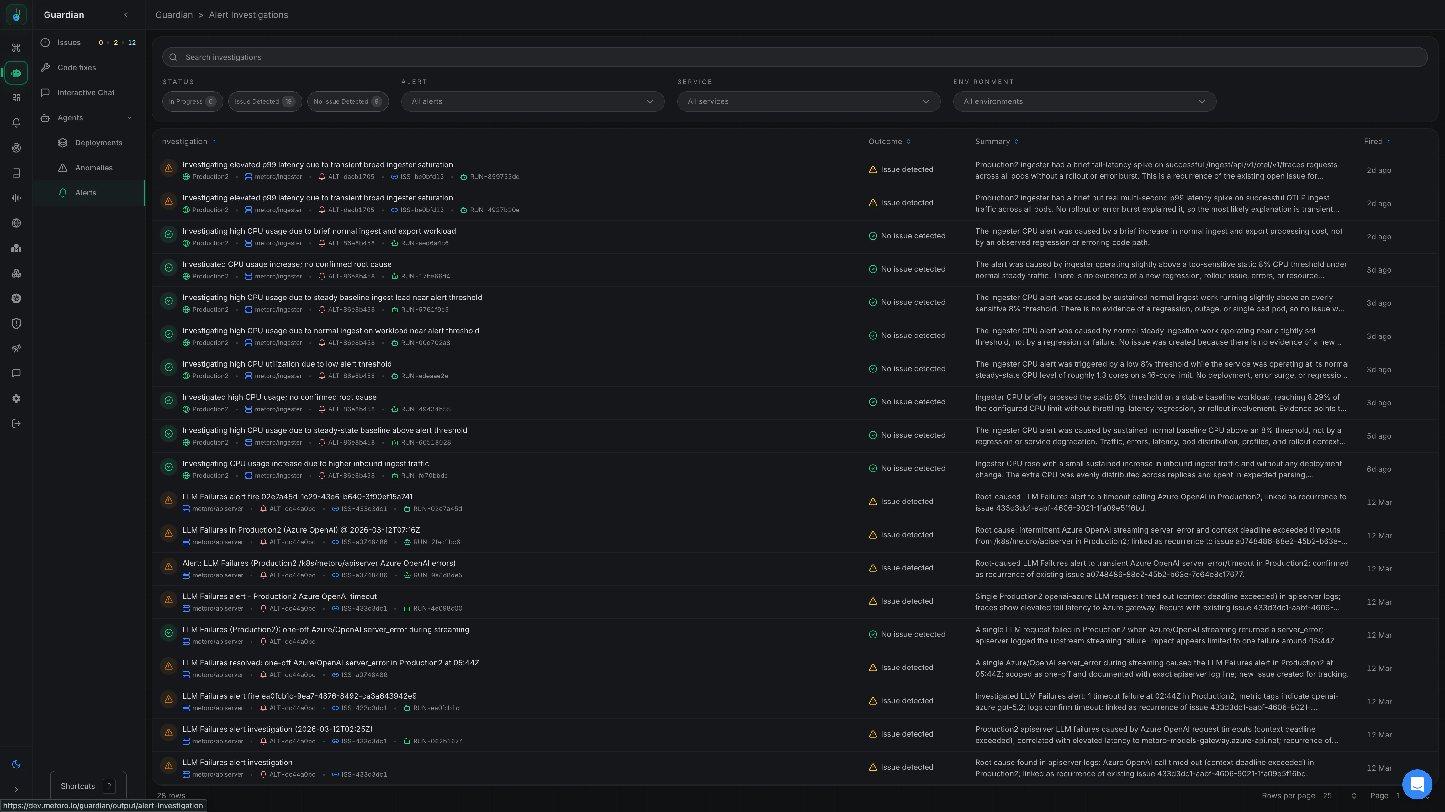Alert Investigations View