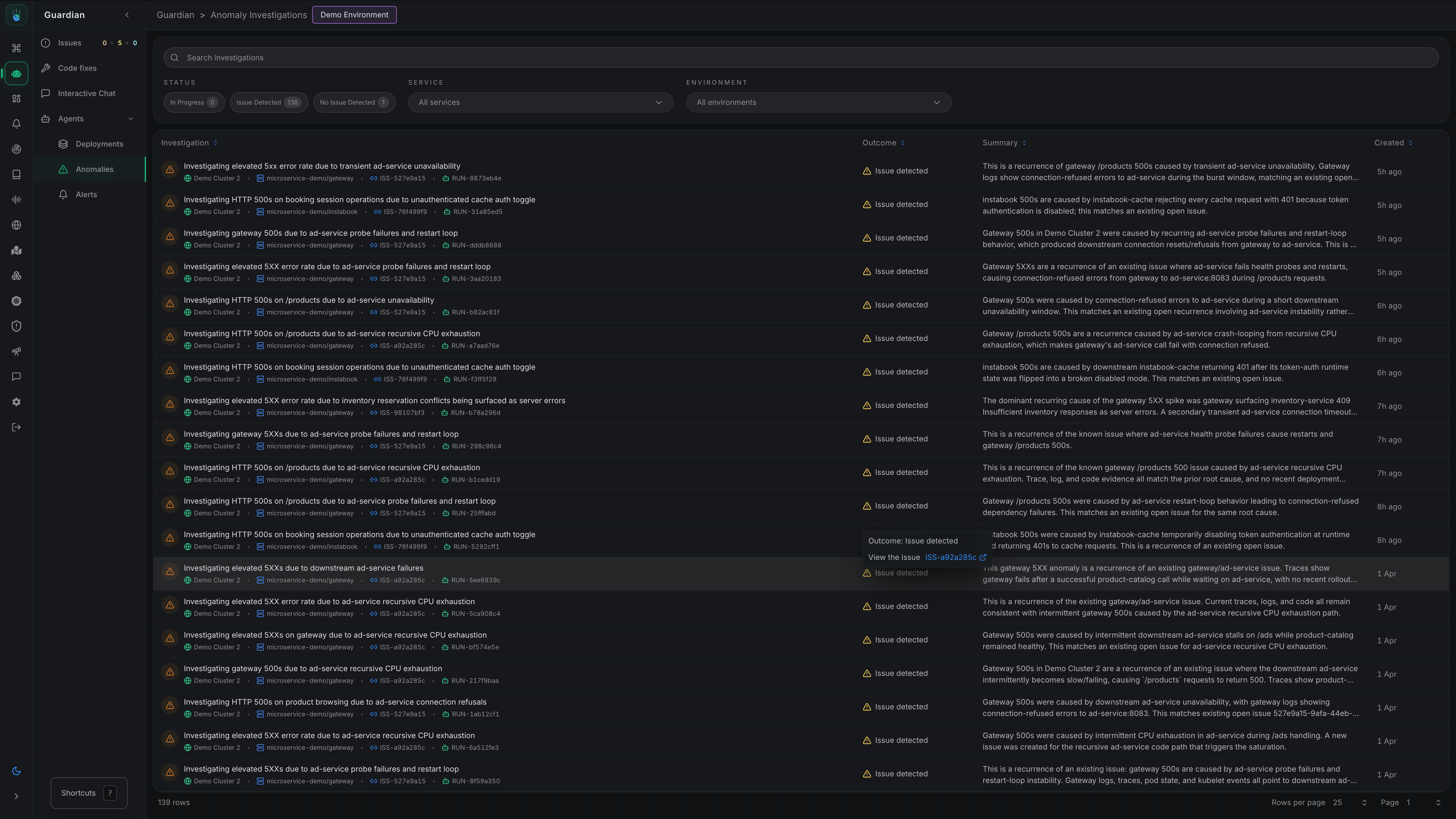 Anomaly Investigations View