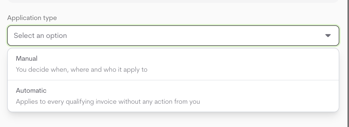Discount application type Discount application type