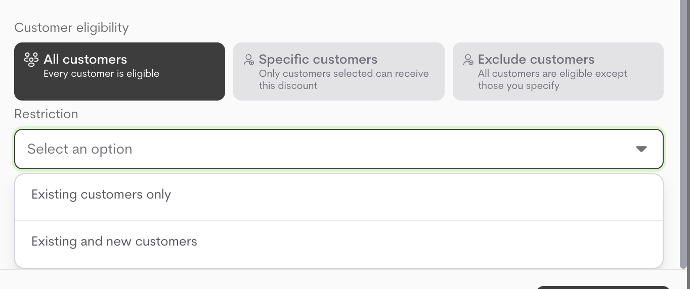 Customer eligibility for discounts Customer eligibility for discounts