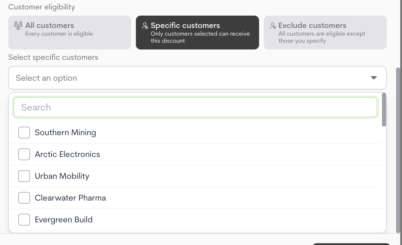 Customer eligibility for discounts Customer eligibility for discounts